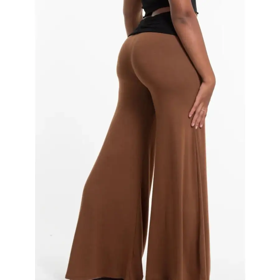 High Waisted Wide Leg Yoga Pants with Contrast Waistband