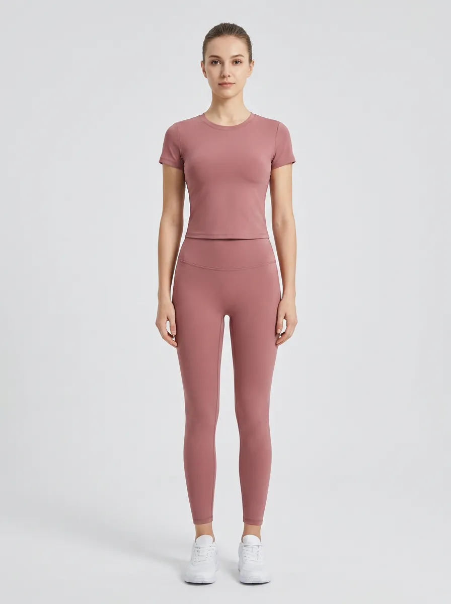 Women's Yoga Fitness Dusty Rose Solid Color Printed Sportswear Set