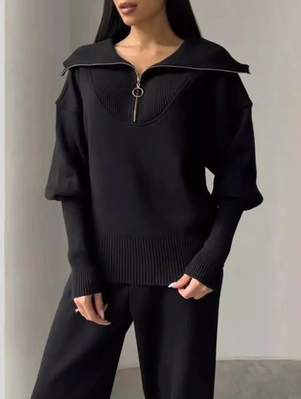 Zip-Up Hoodie Plus Size Two-Piece Set
