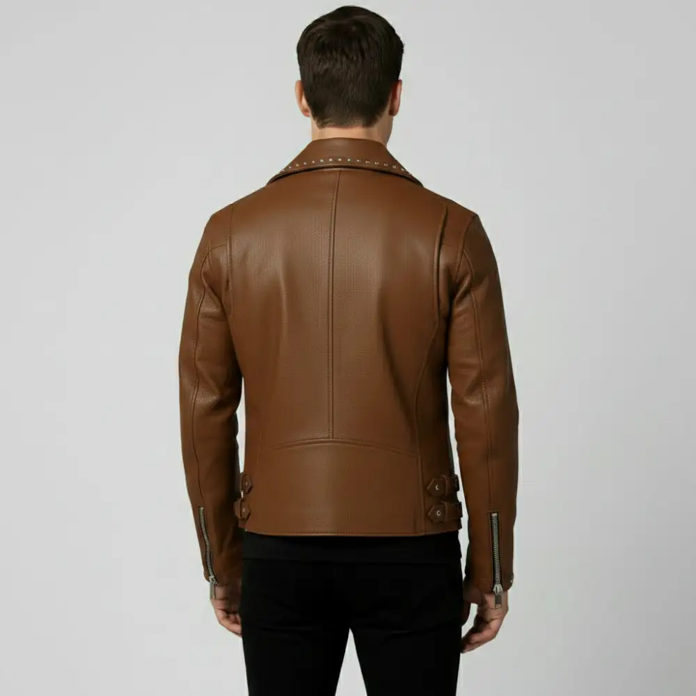 Rugged Leather Biker Motorcycle Studded Jacket