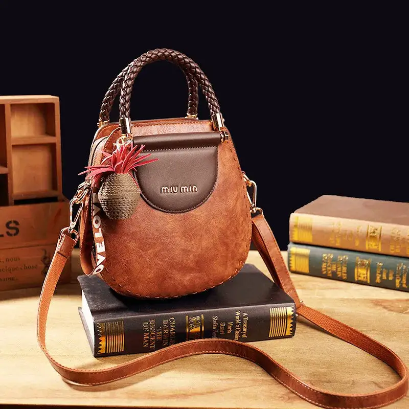 Genuine Leather Round Box Crossbody Bag
