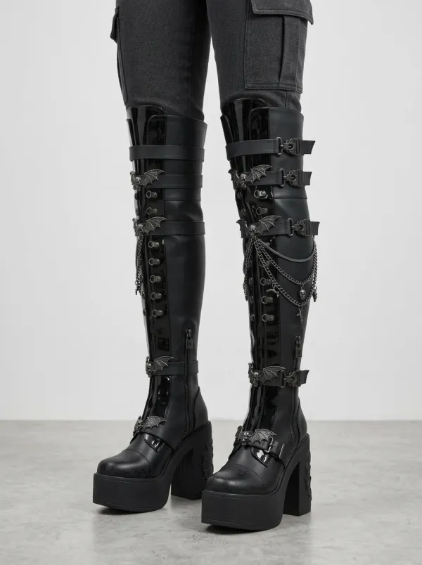Classic Gothic Bat Chain Buckle Edit Women's Gothic Platform Boots