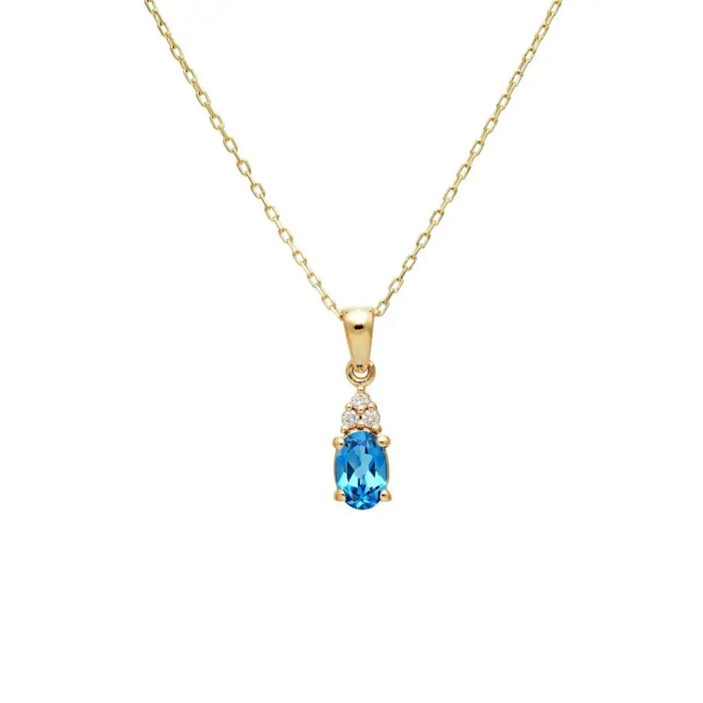 Dainty Diamond and Oval Topaz Solitaire Necklace