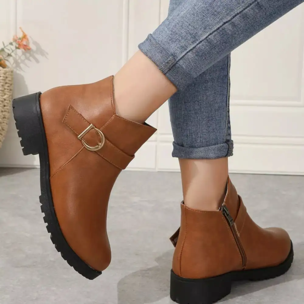 Modern Round Toe Block Heel Boots