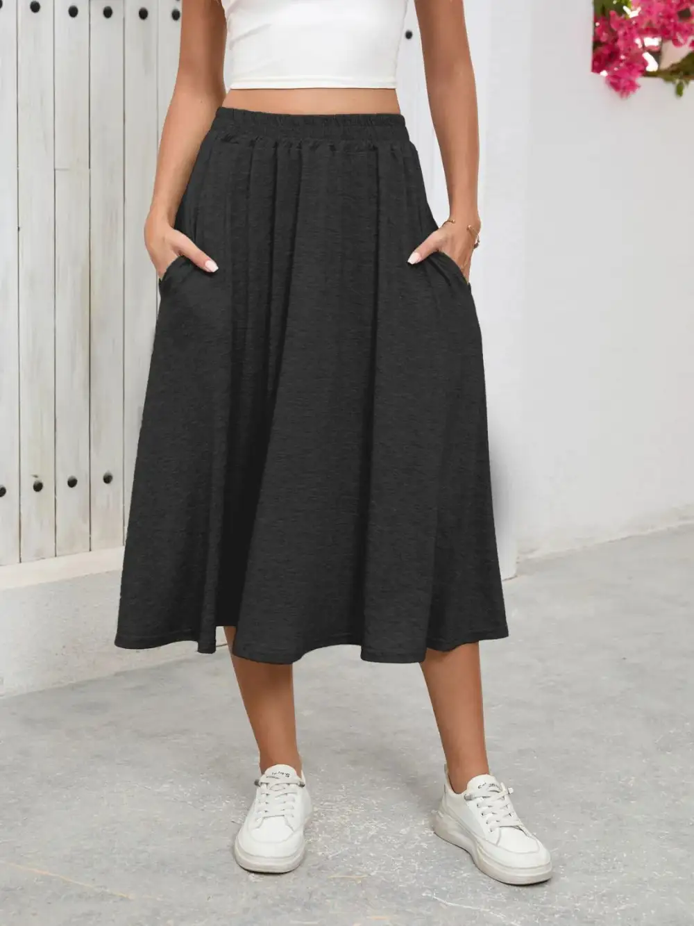 Everyday Elastic Waist Pocket Skirt