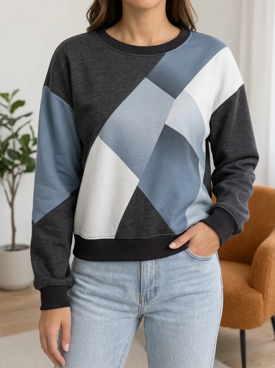 Women's and Geometric Colorblock Sweatshirt
