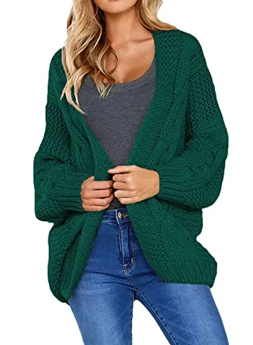 Womens Open Front Long Sleeve Chunky Knit Cardigan Sweaters Loose Outwear Coat
