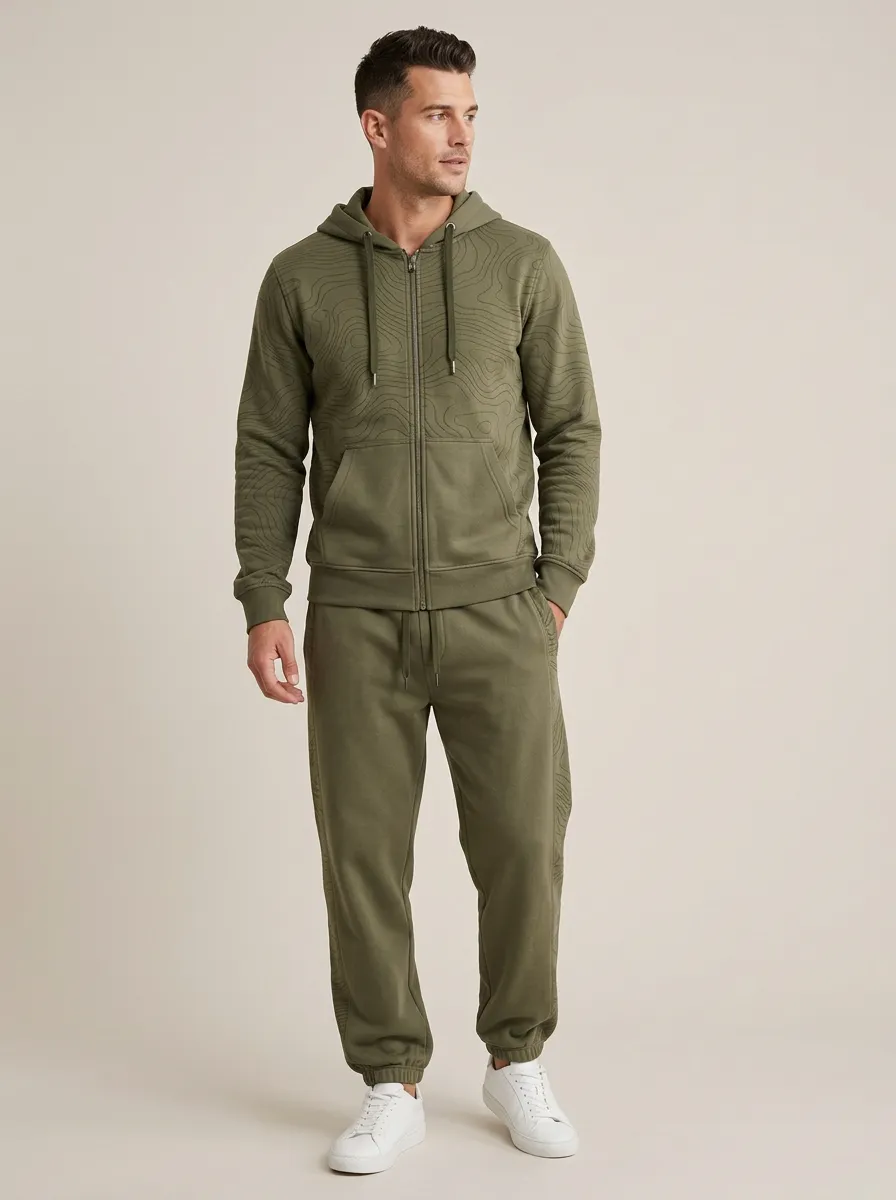 Men's Contemporary Outdoor Adventure Topographic Map Print Jogger Set