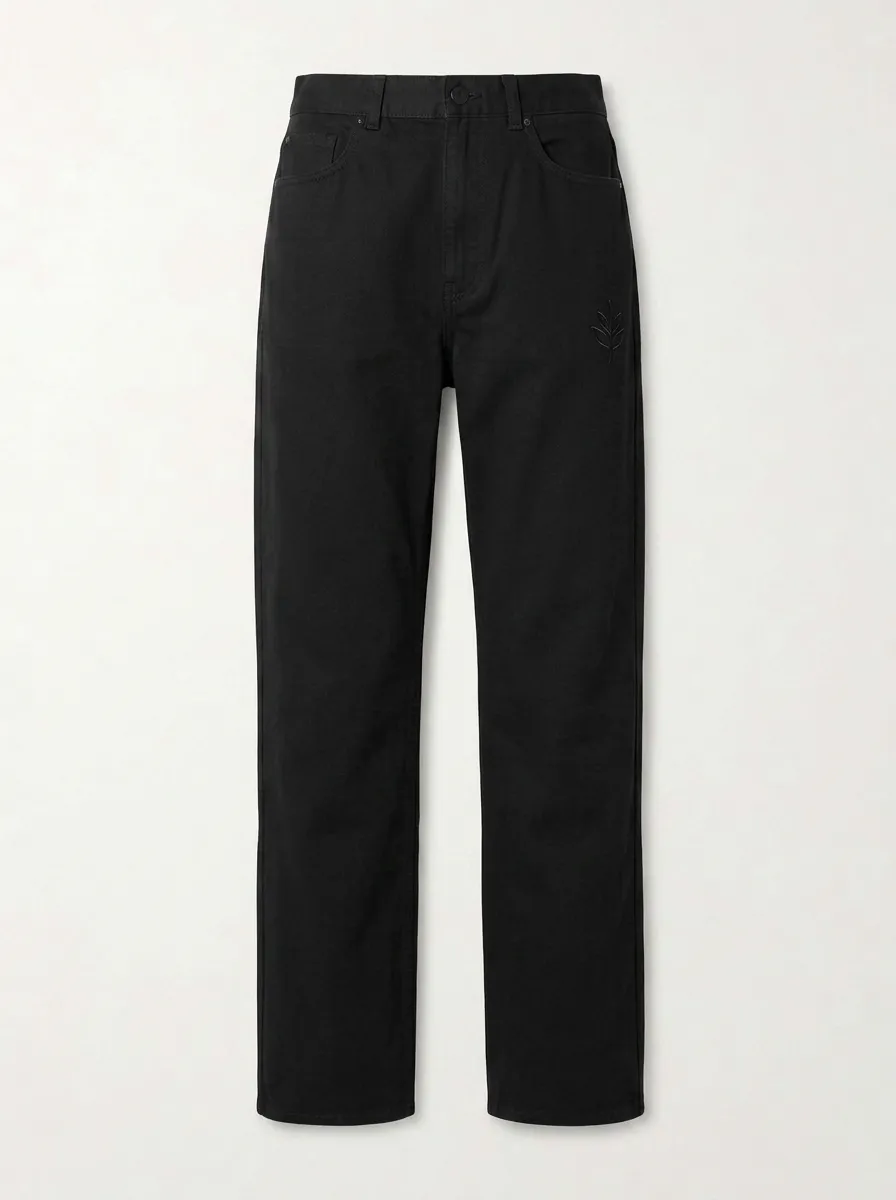 Women's Versatile Comfort Leaf Embroidered Mid Rise Straight Leg Pants