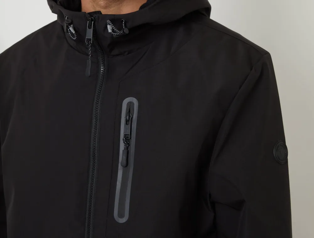 Men's Black Water-Resistant Hooded Microfleece Lined Jacket