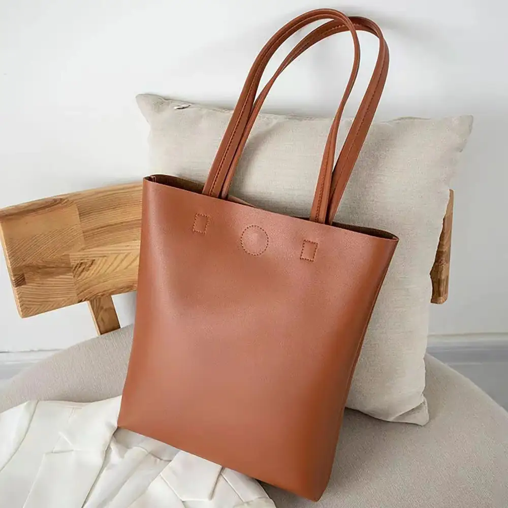 Minimalist Chic Black Leather Tote Bag