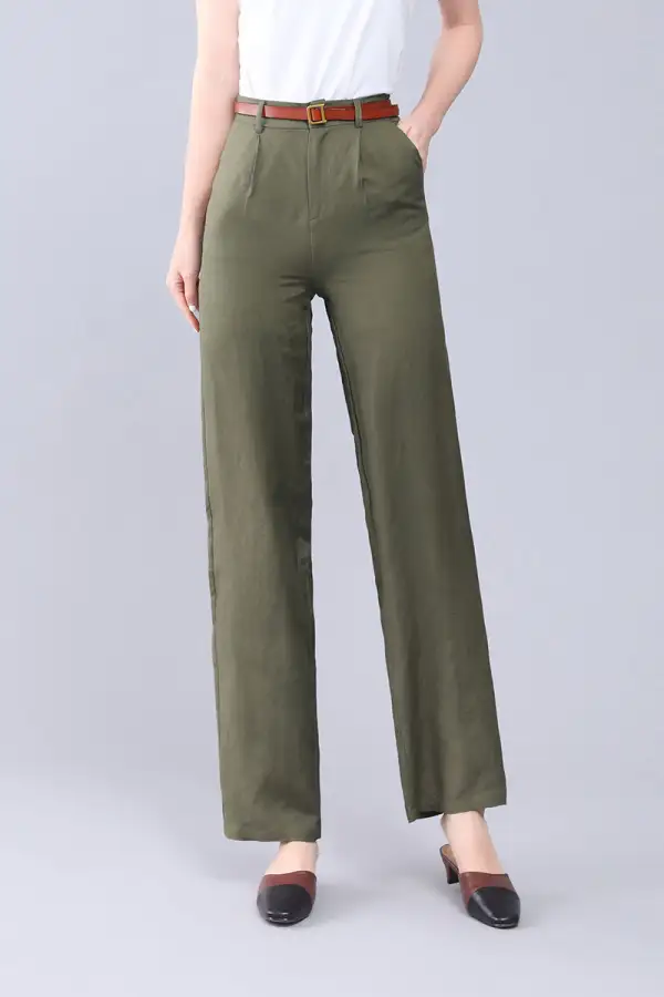 Contemporary Linen Wide Leg High Waist Pocketed Trousers