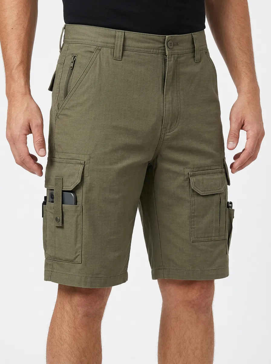 Men's Pen Slot Grid Texture Cargo Shorts