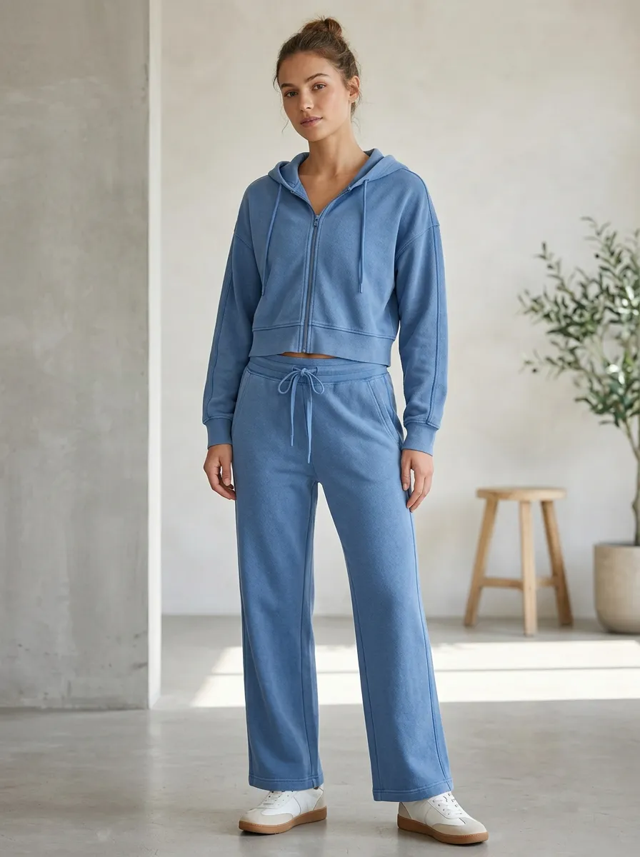 Zip-Up Lounge Women's Cropped Zip-Up Hoodie Jogger Active Set