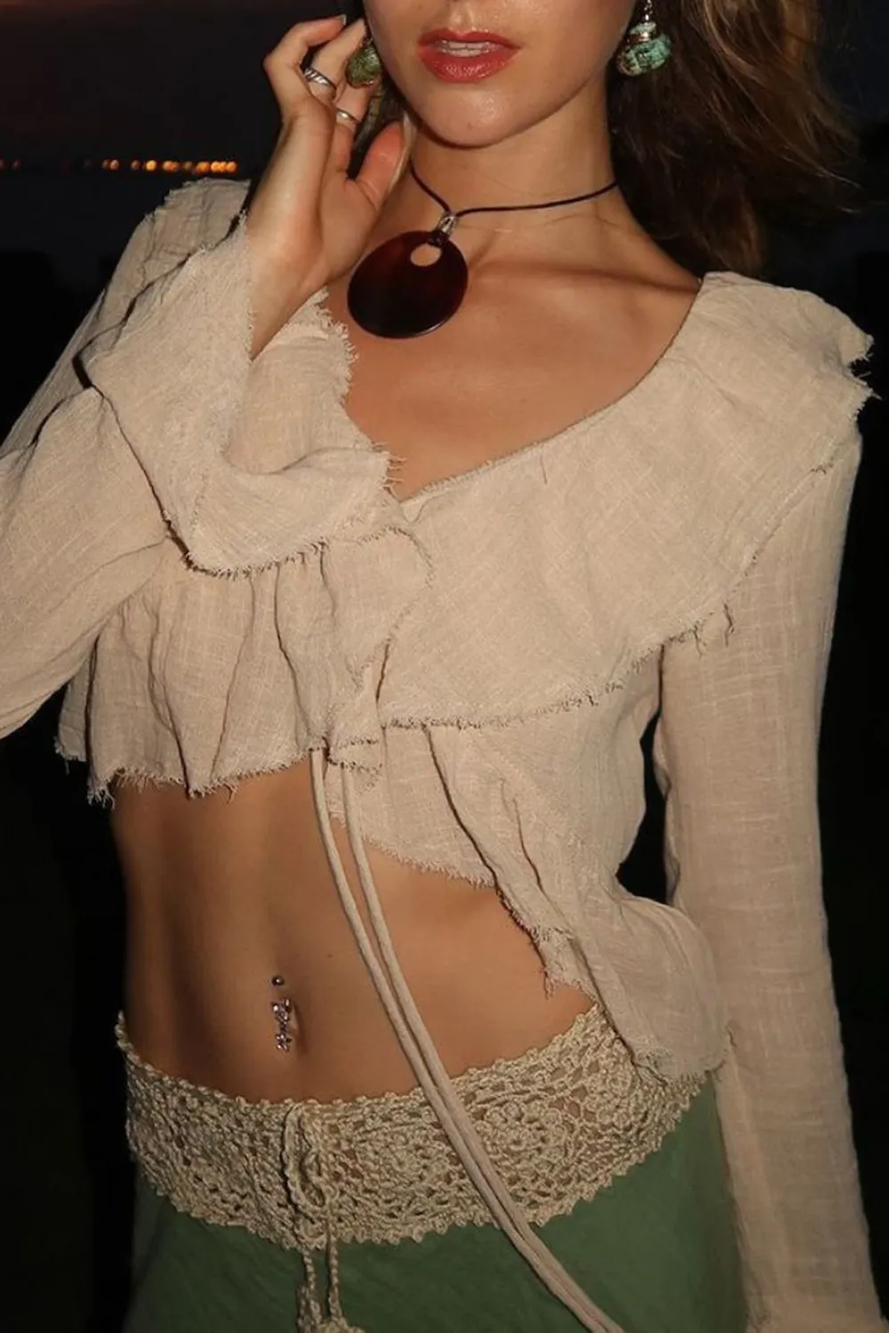 Beige Ruffle Blouse