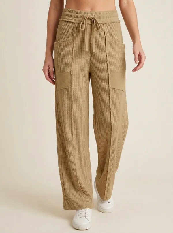 Women's Casual Waffle Knit Drawstring Wide Leg Lounge Pants