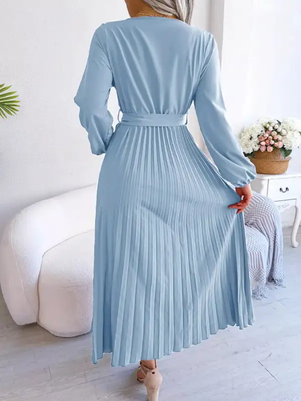 Pleated Long Sleeve Dress Casual