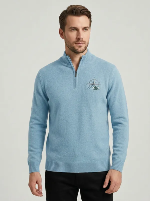 Men's Compass Mountain Embroidered Quarter-Zip Knit Sweater