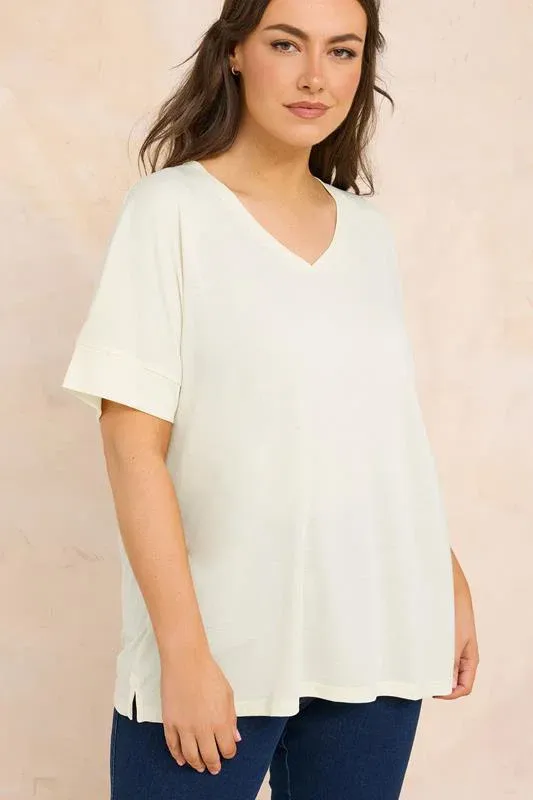 Ivory White V-Neck Modal Rich T-Shirt