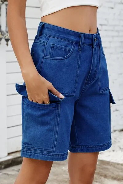 High Rise Shorts Cargo Pocket Denim Pants
