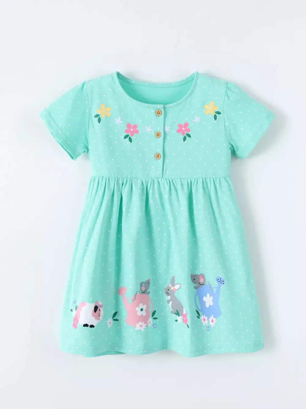 Girls Bunny Print Button Detail Dress
