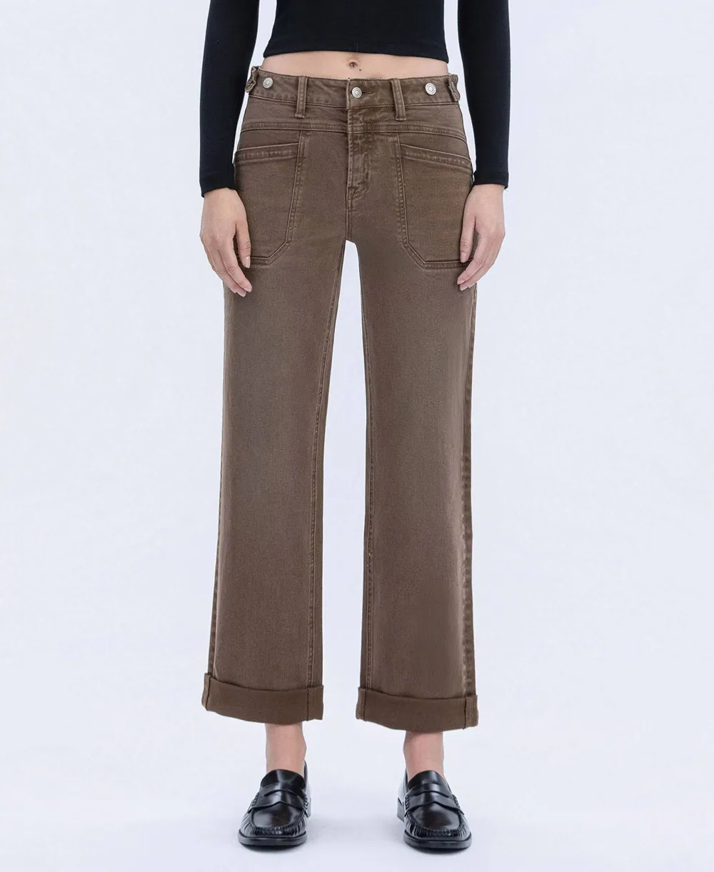 Women's Tabbed-Waist Cuffed Wide-Leg Jeans