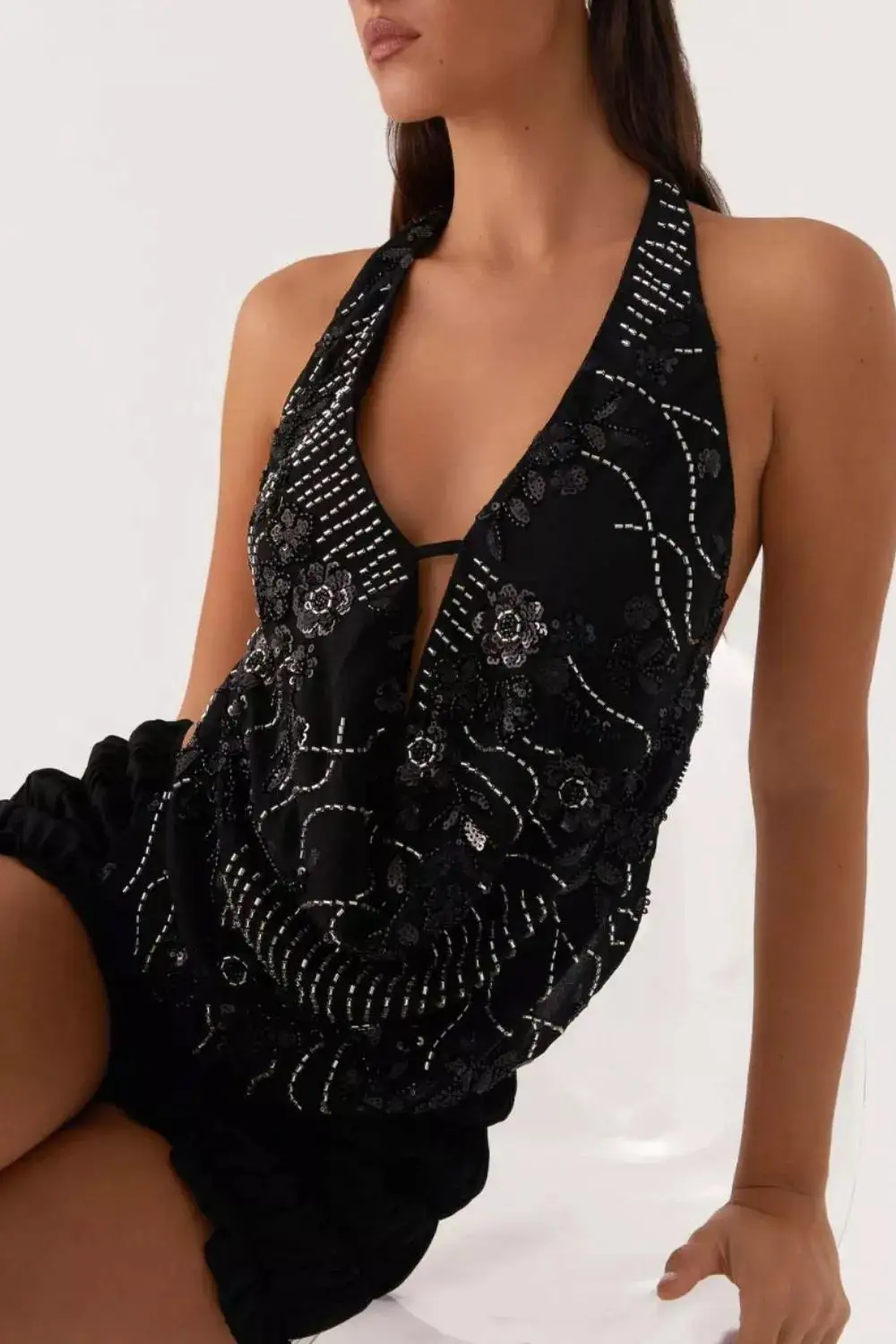 Halter-Neck Beaded Tank Top