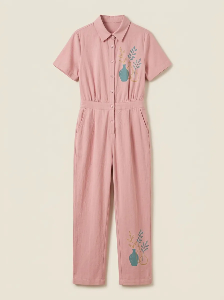 Women's Graphic Short-Sleeve Pocket-Detail Jumpsuit