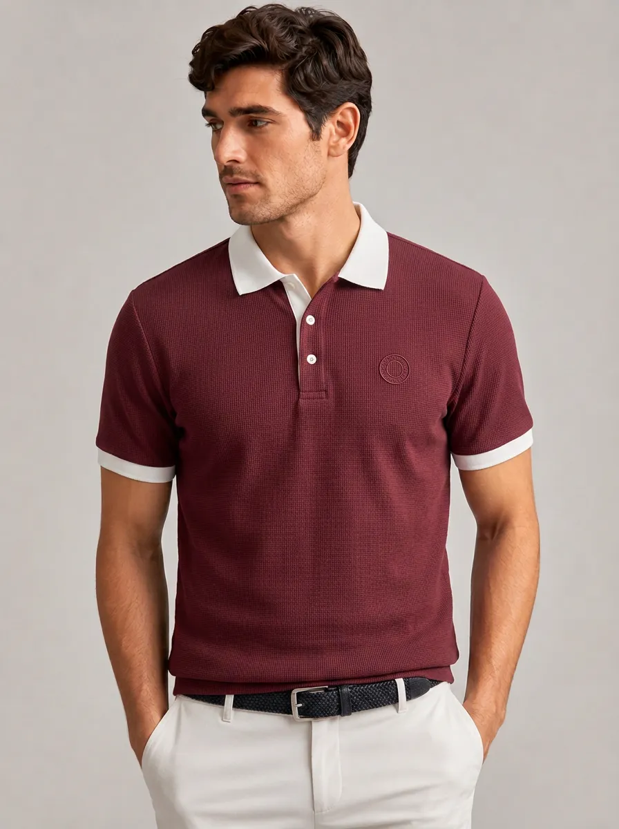 Men's Equestrian Lover Waffle Texture Embroidered Logo Polo Shirt