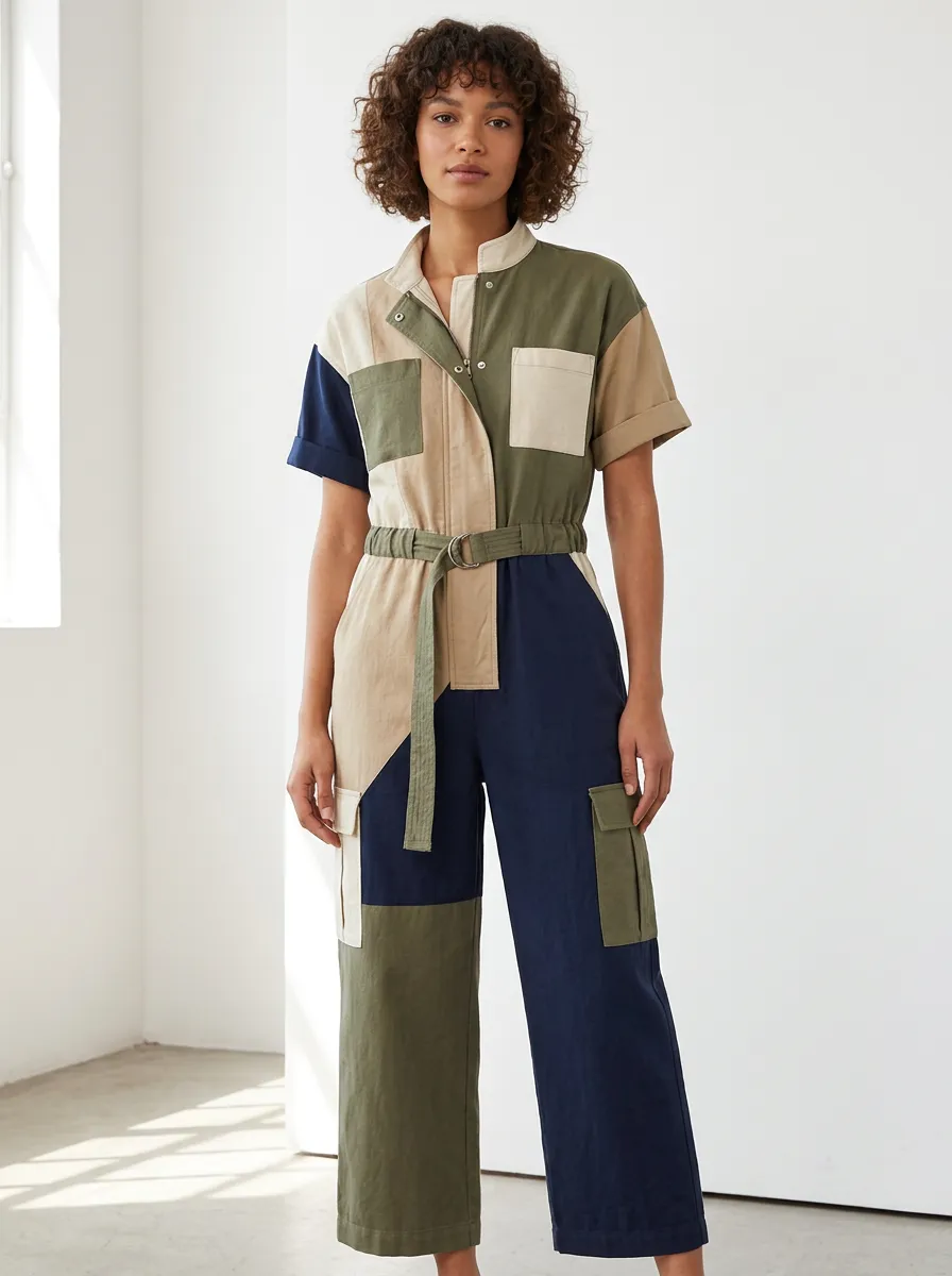 Women's Sonoma Utility Patchwork Colorblock Belted Jumpsuit