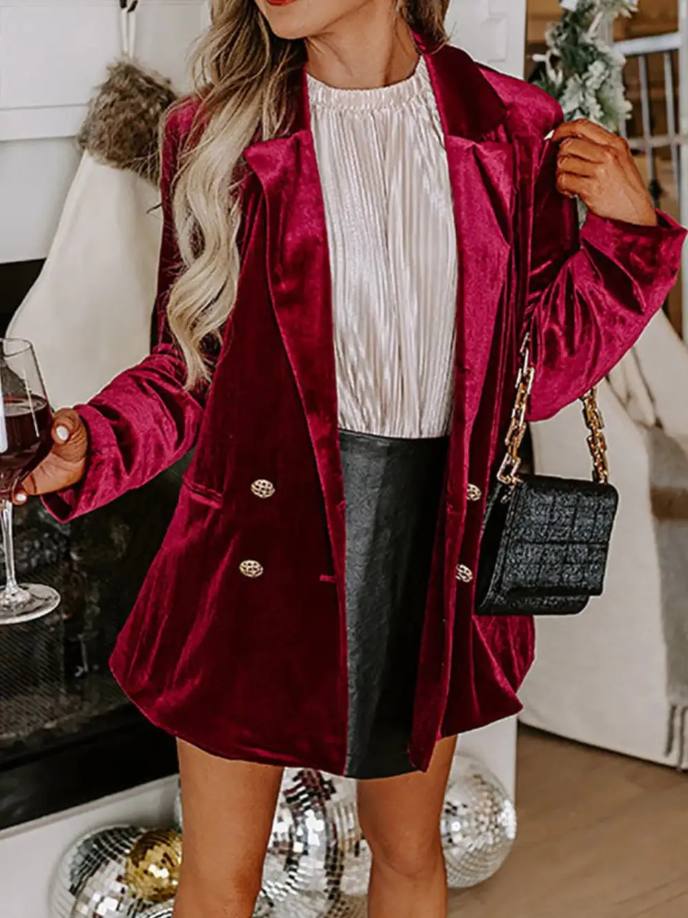 Everyday Velvet Lapel Collar Button Up Blazer