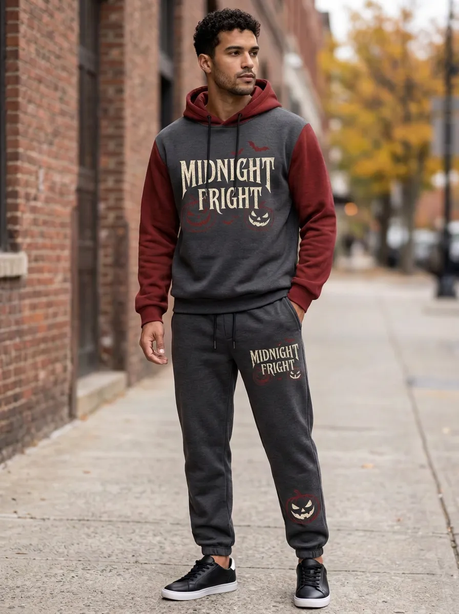 Men's Halloween Midnight Fright Pumpkin Bat Printed Tracksuit