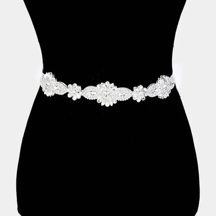 Modern Floral Crystal Convertible Wedding Sash Belt