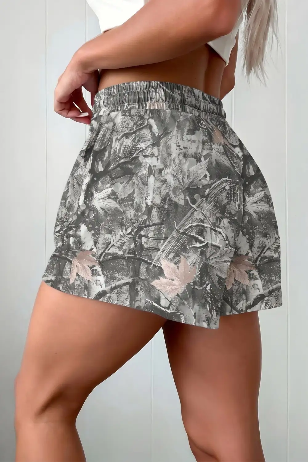 Drawstring Elastic-Waist Camouflage Casual Shorts
