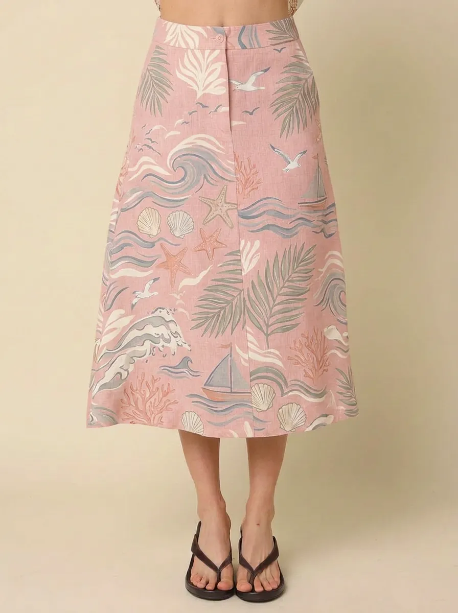 Women's Beach Lover Nautical Ocean Printed A-line Skirt