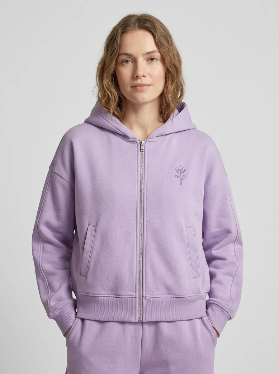 Women's Floral Line Art Floral Zip-Up Line Art Casual Hoodie