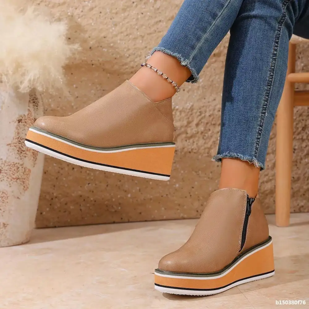 Wedge Ankle Boots with Zipper