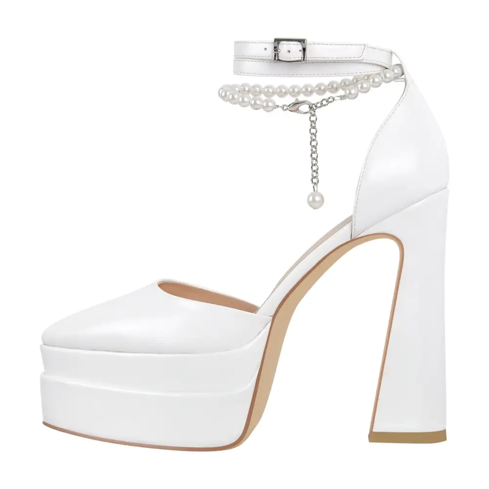 Pointed Toe Platform Chunky Heel Pumps
