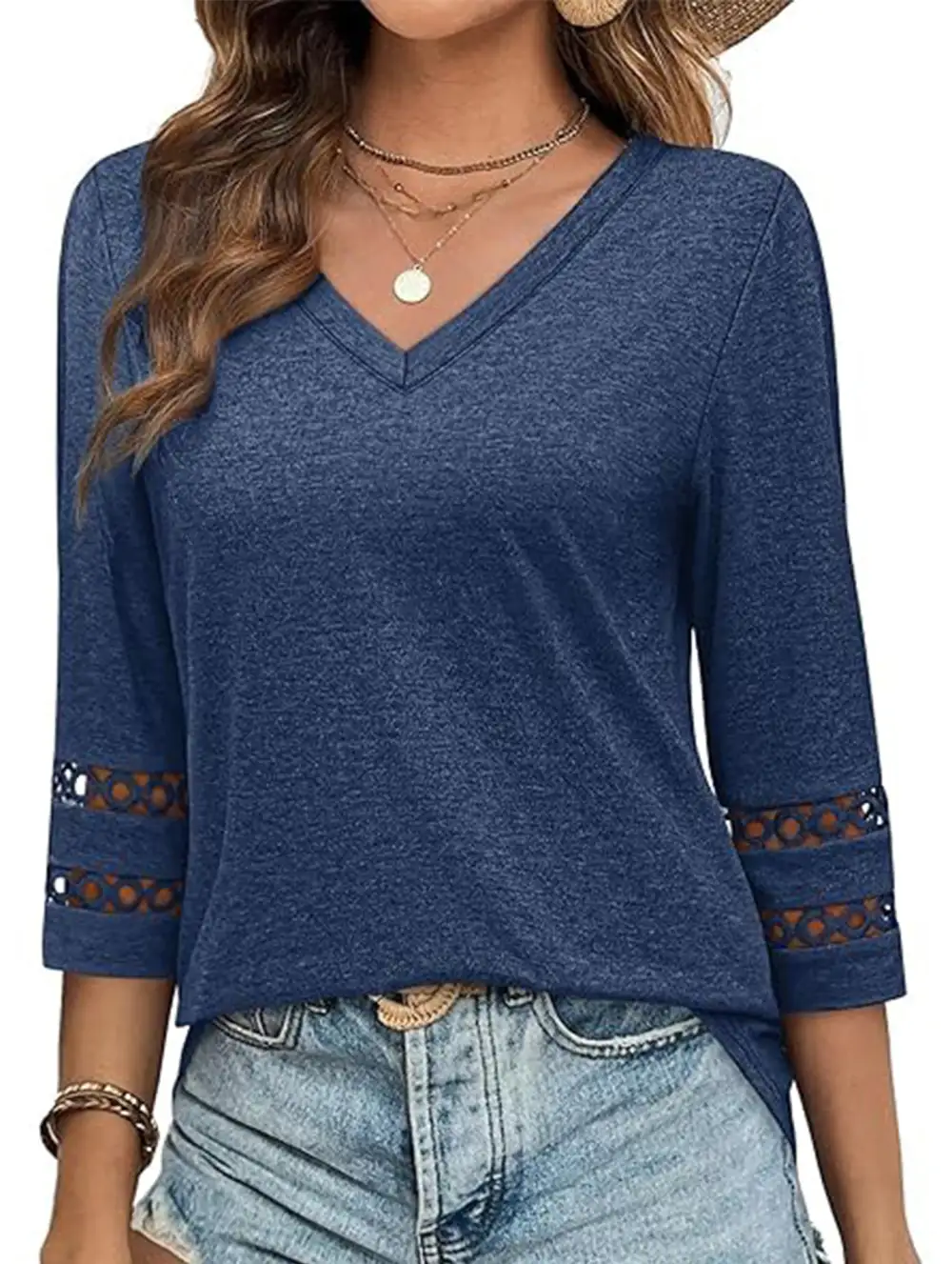 V-Neck Lace Trim Top