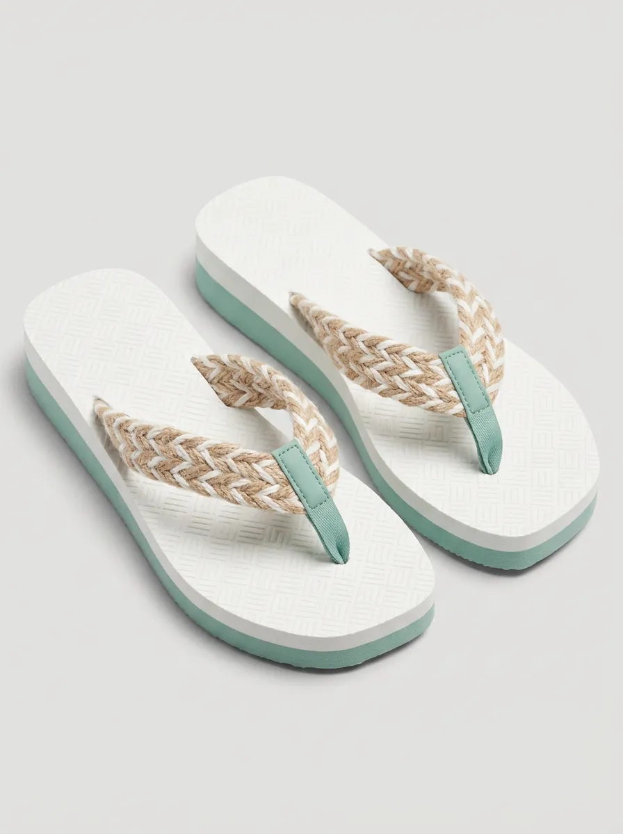 Women's Summer Beach Braided Strap Platform Printed Flip Flops