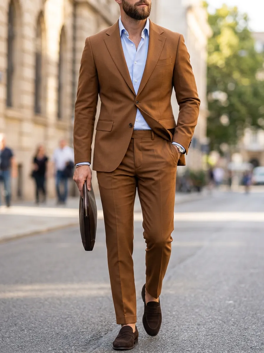Notch-Lapel Two-Button Single-Breasted Flap-Pocket Men's Two-Piece Suit Set