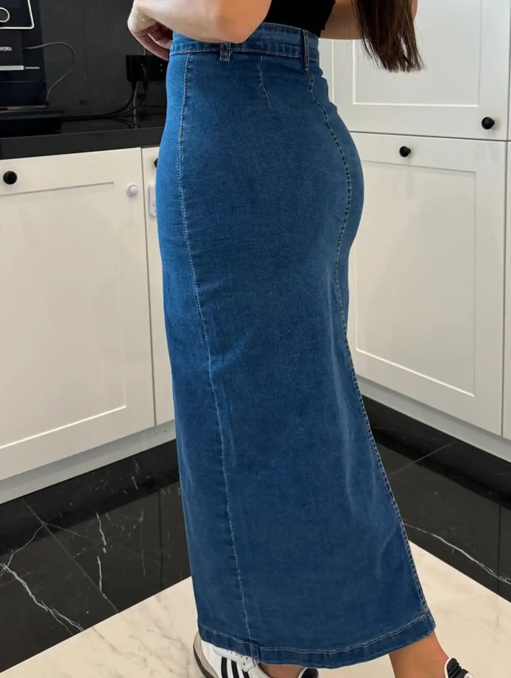 Denim Slit Midi Skirt