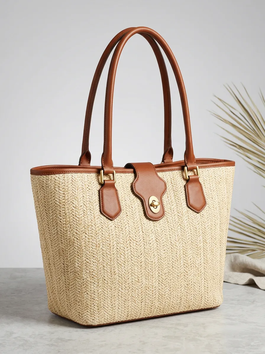 Woven Top-Handle Herringbone Women's Tote Bag