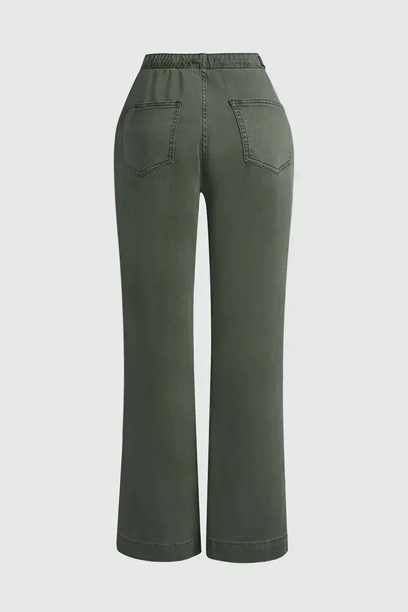 Drawstring Low Waist Wide Leg Jeans