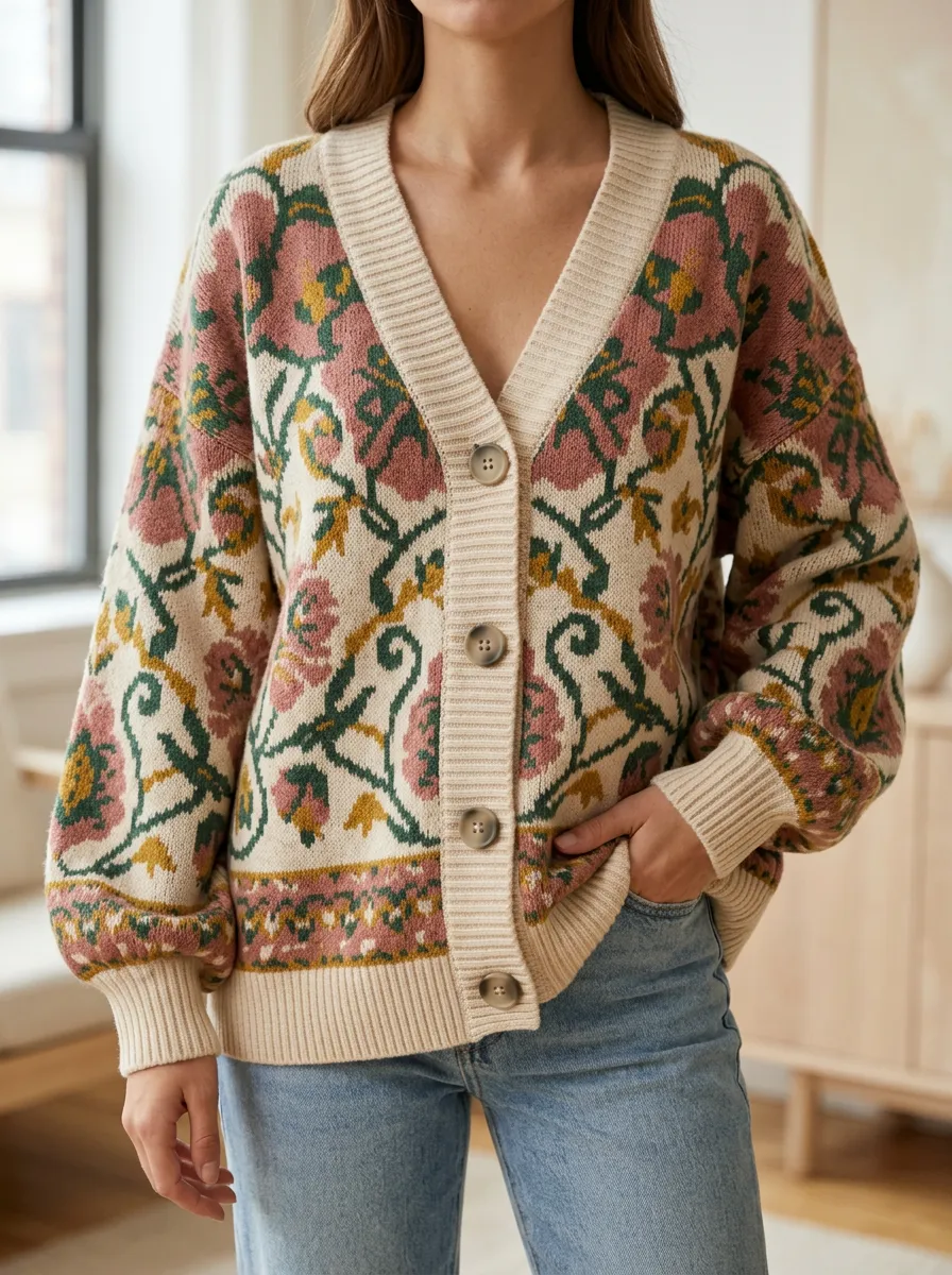 Modern Knit V Neck Button Front Women's Casual Knit Cardigan
