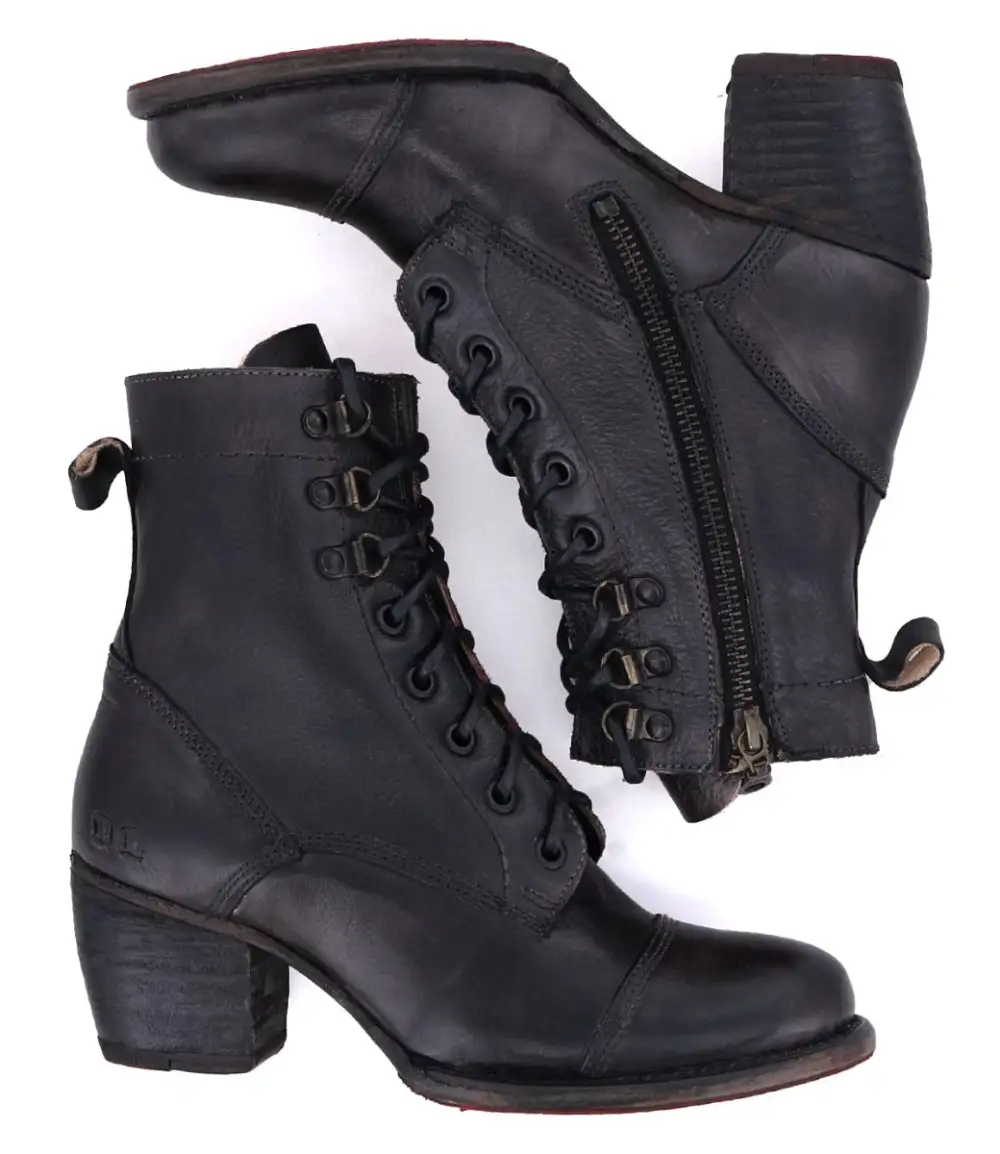 Cap-Toe Side-Zip Lace-Up Boots
