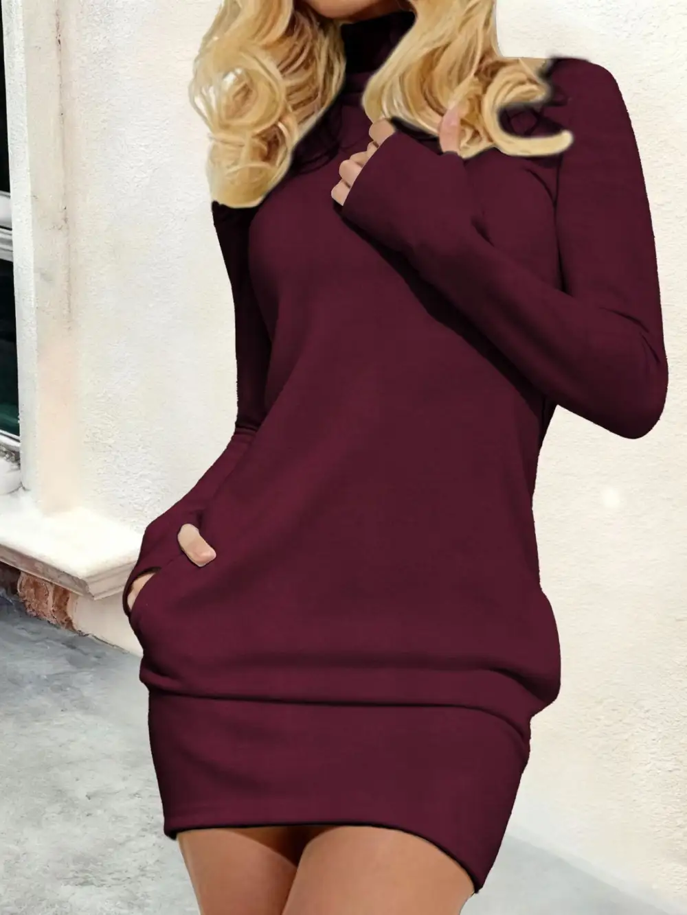 Pocketed Long Sleeve Mini Dress