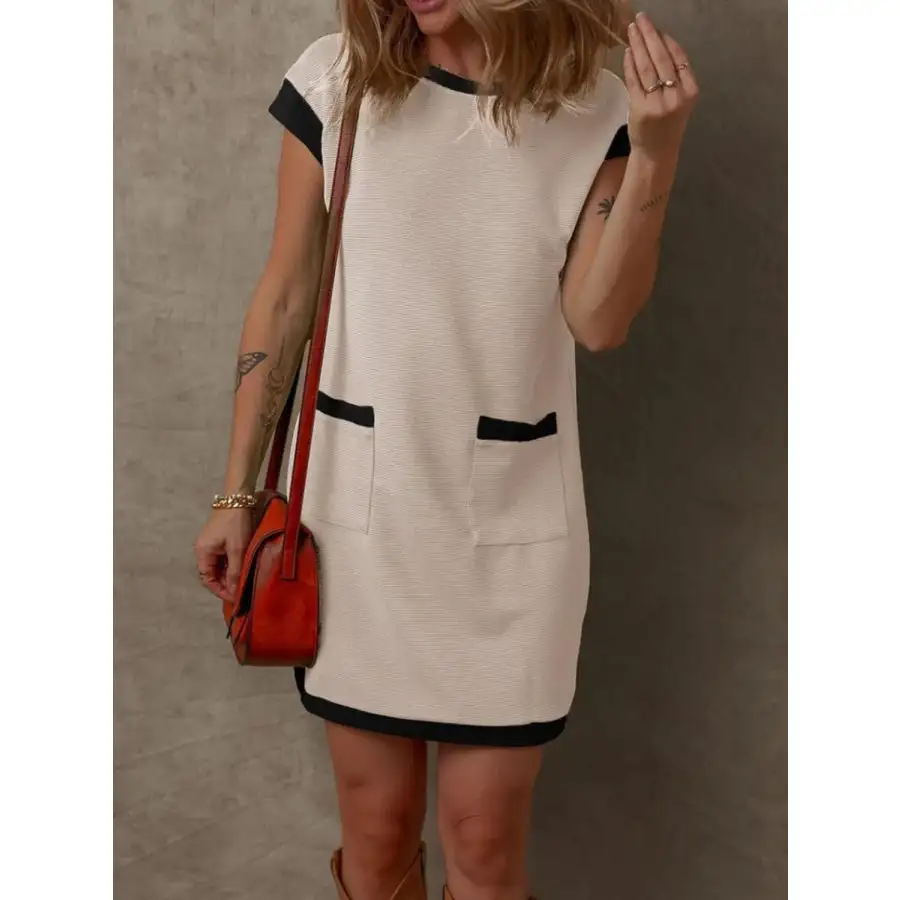 Round Neck Cap Sleeve Mini Dress