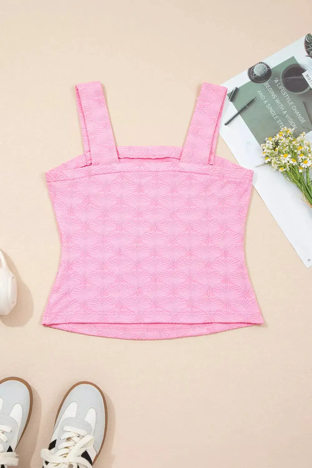 Square-Neck Textured Tank Top