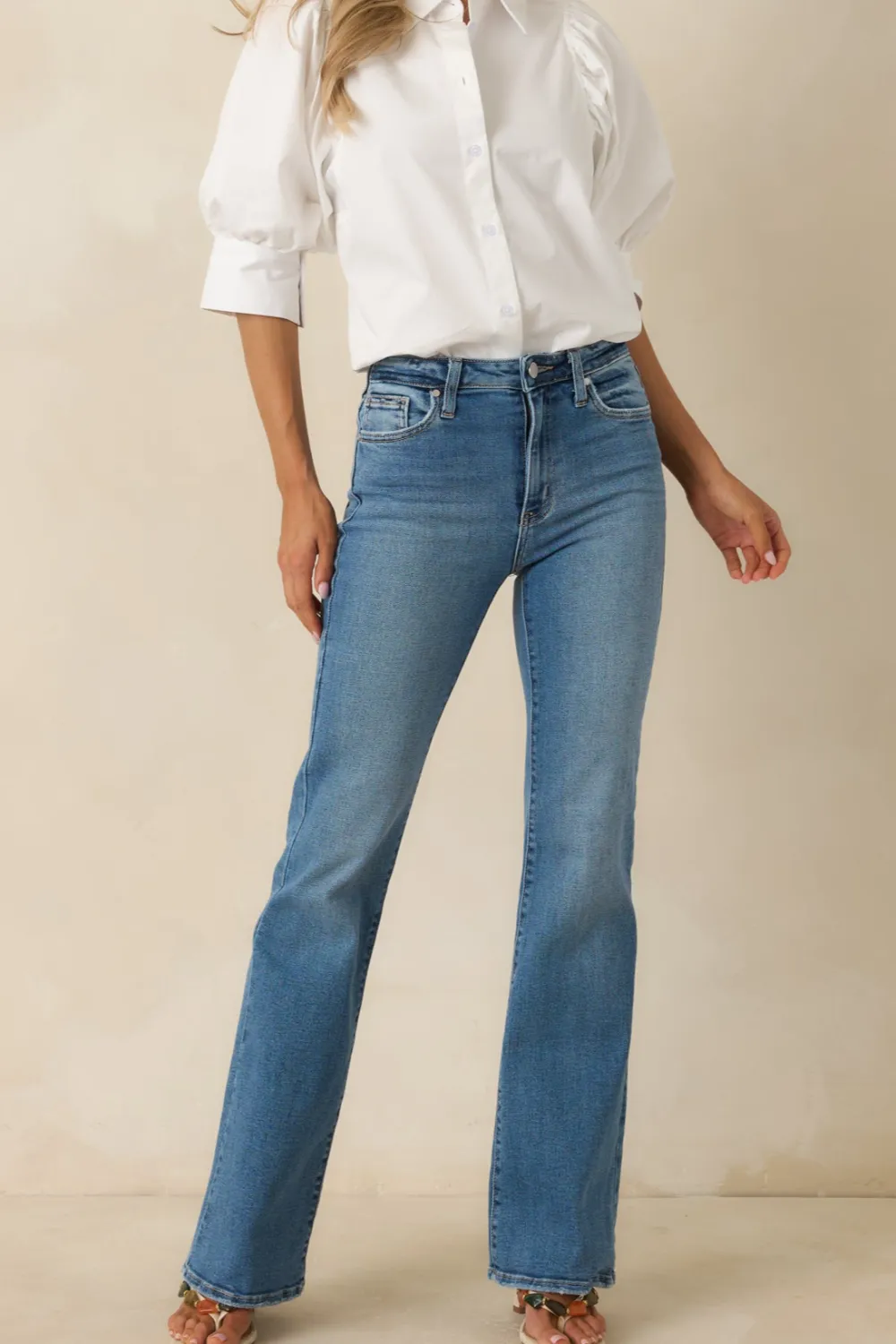 Medium Wash Cotton Flare Jeans